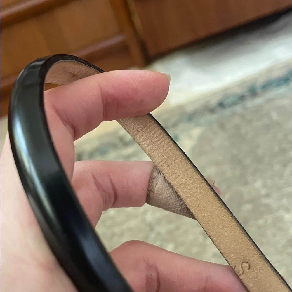 Carlisle genuine leather Gold Circle Buckle Black Leather skinny Belt adjustable